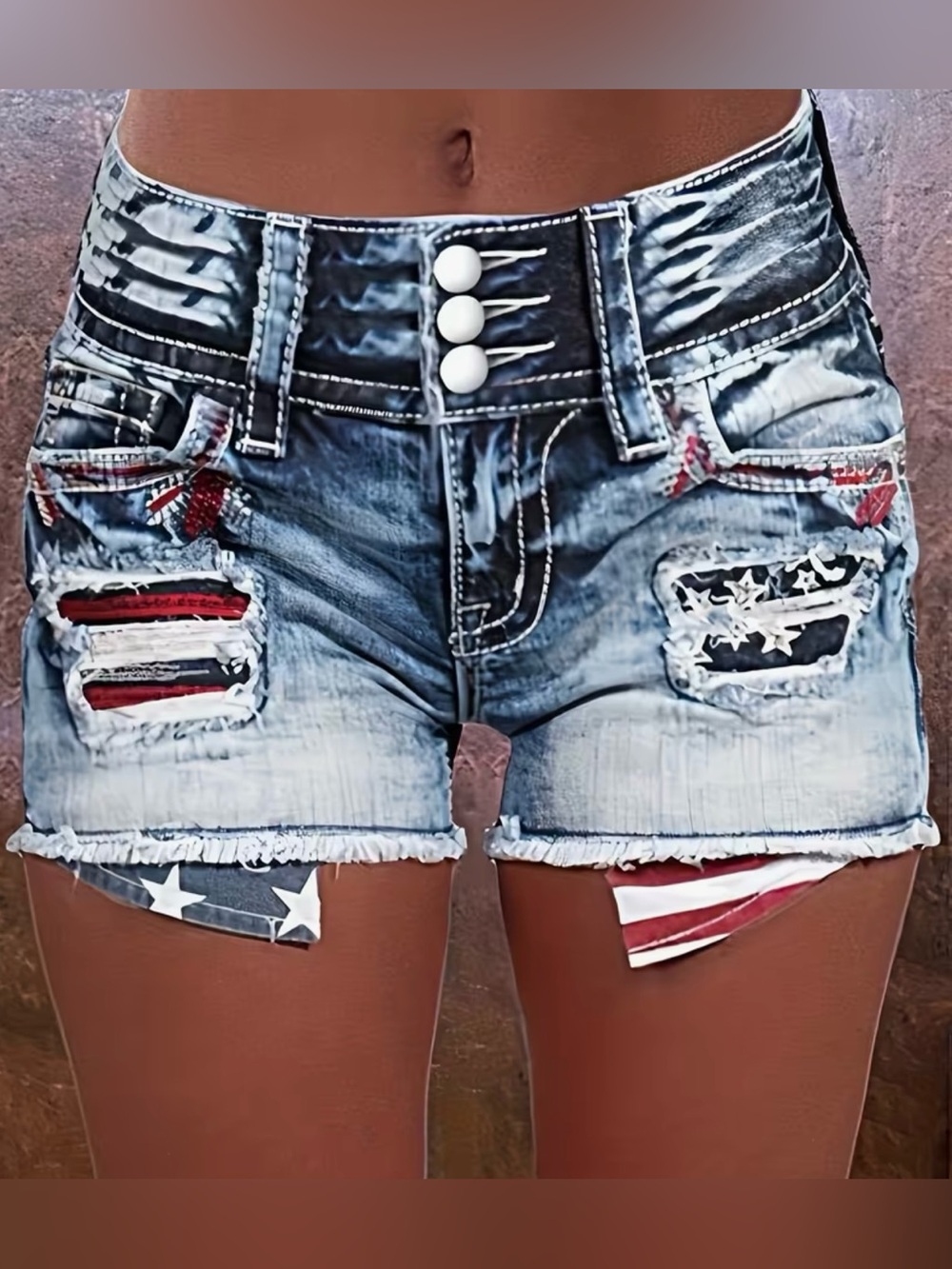 Distressed American Flag Denim Shorts